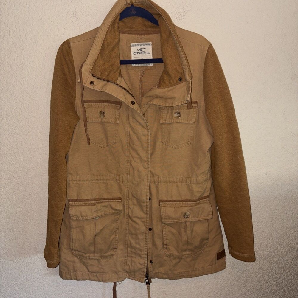 O'Neill Hooded Cargo Utility Jacket Canvas Trench Zip Fleece L grunge baddie